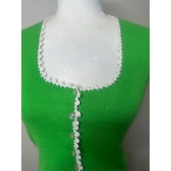 Vintage Lerner Shops Knit Sweater Button Vest Feminine Cottage Green Size Medium - Picture 2 of 10